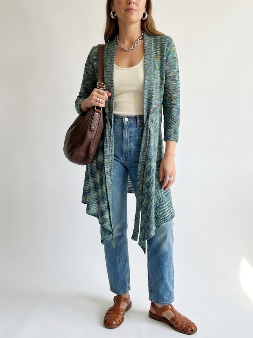 Susan Lawrence Space Dye Open Knit Tie Front Cardigan Medium Boho